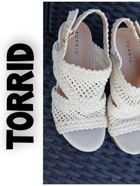 Torrid Cream Crochet Slingback Sandals